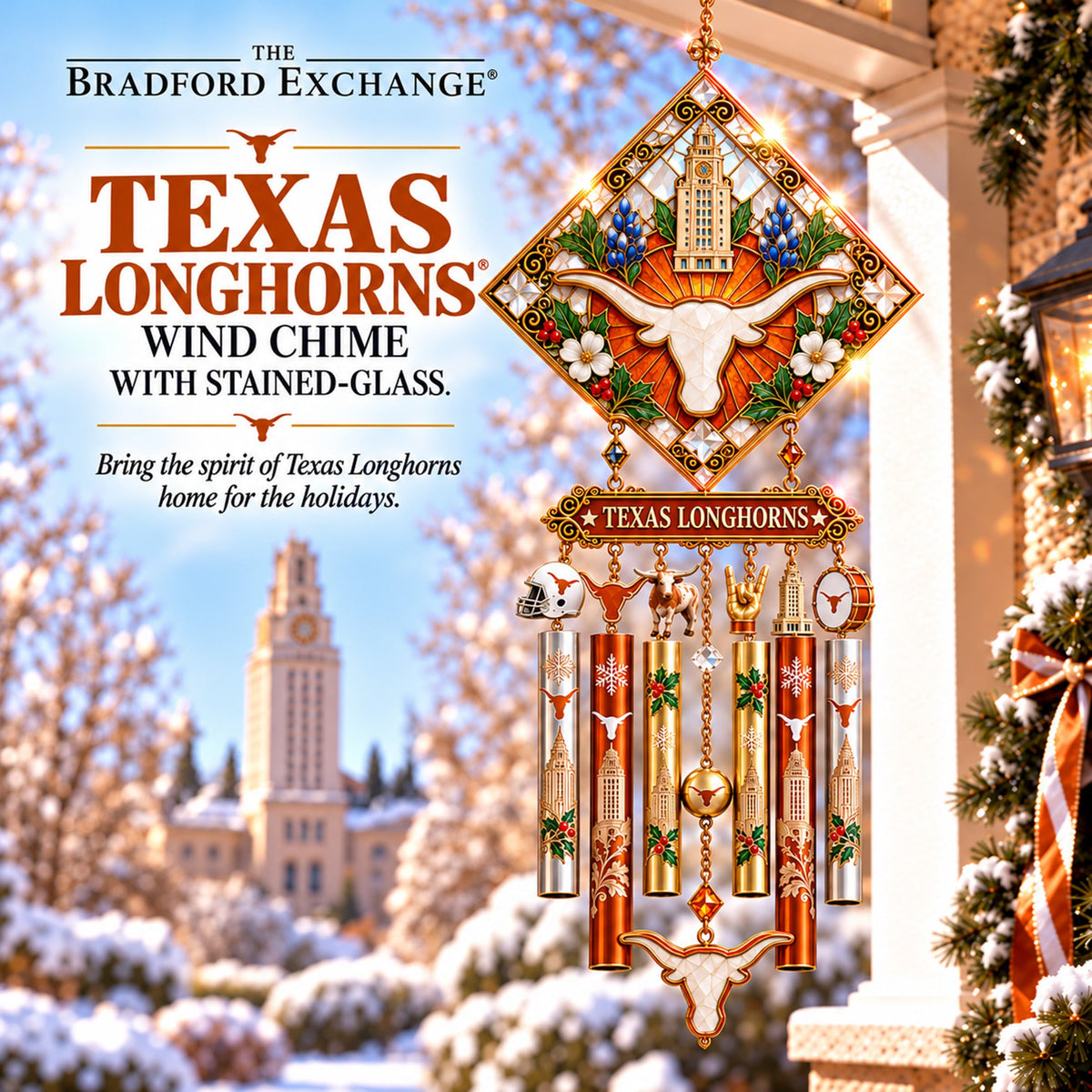 TLS Premium Christmas Stained Glass Wind Chime NTNA