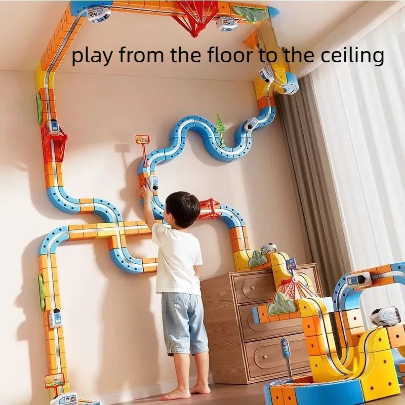 Kids Magnetic Rail Car Cube Toy Educational Toy DIY Building Blocks Magical Track Train Gravity Maze Toy Christmas birthday Gift