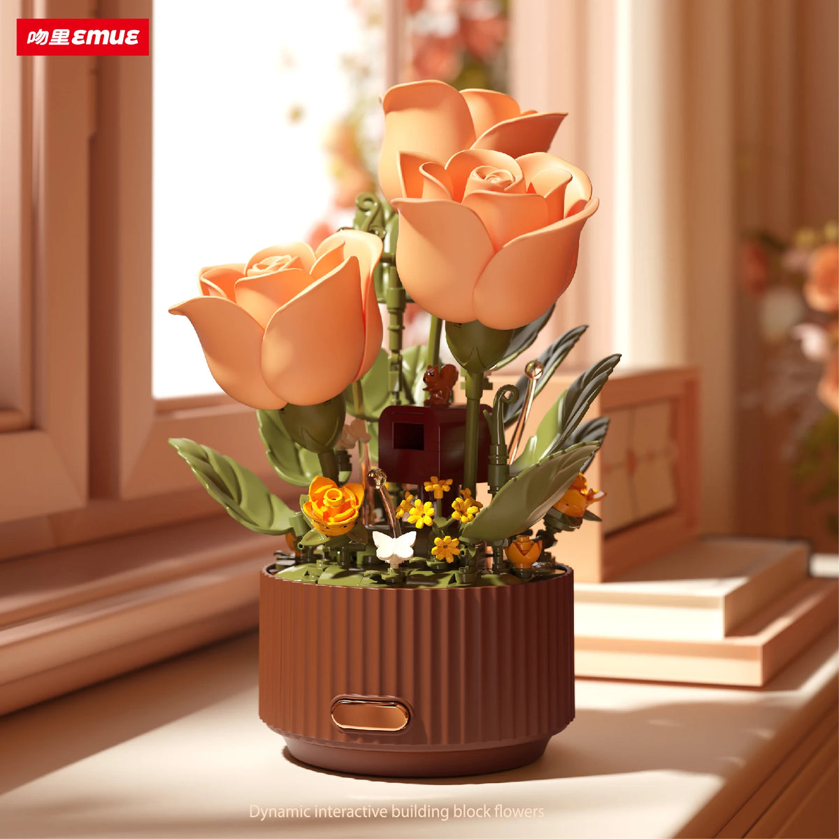 Dynamic Building Block Flower Electric Assembly Rose Bouquet Fairy Atmosphere High-end Decoration For Girl Handmade Wedding Gift
