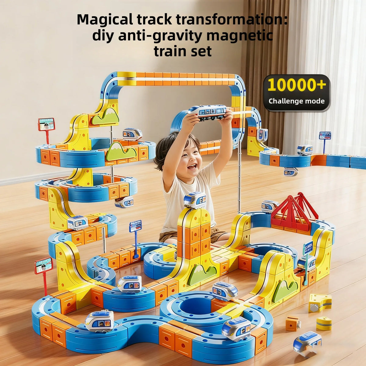 Kids Magnetic Rail Car Cube Toy Educational Toy DIY Building Blocks Magical Track Train Gravity Maze Toy Christmas birthday Gift
